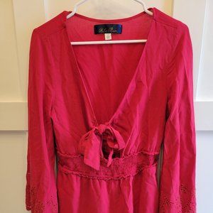 Women's Blue Rain - Red Long Sleeve Romper - Large